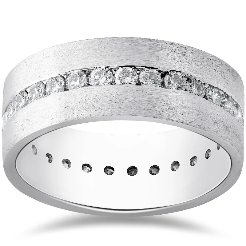 women diamond ring engagement sets -Mens 1 1/2ct Diamond Satin Eternity Comfort Wedding Band