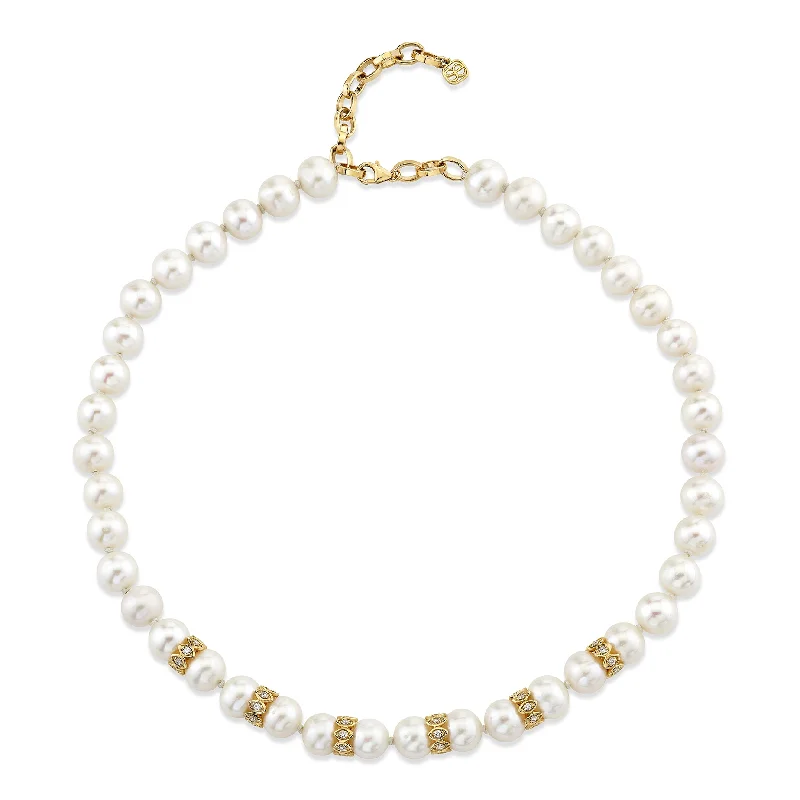 women chunky necklaces -Gold & Diamond Multi Marquise Eye Rondelle Pearl Necklace