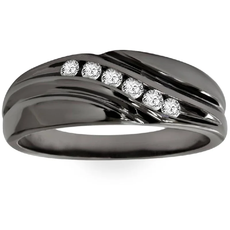 women platinum engagement rings -1/4Ct Men's Black Diamond Ring in Black Gold