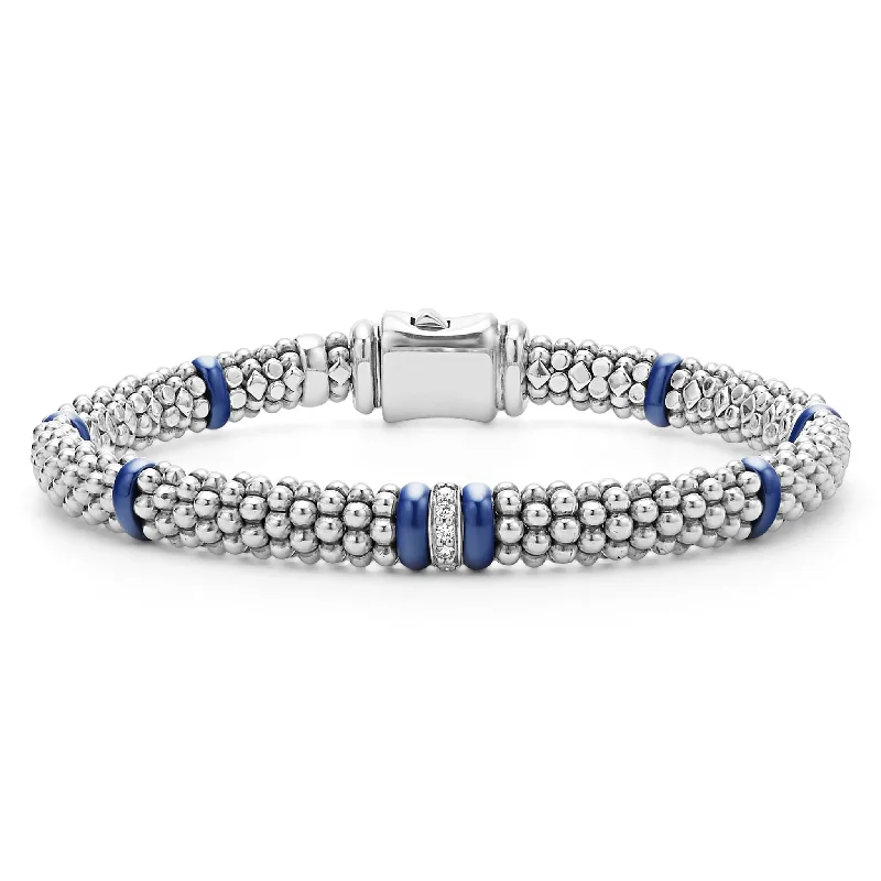 women engraved cuff bracelets -Blue Caviar Ultramarine Single Station Diamond Caviar Bracelet | 6mm