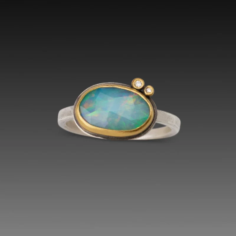 women pear-shaped rings -Rose Cut Ethiopian Opal Ring With Diamonds