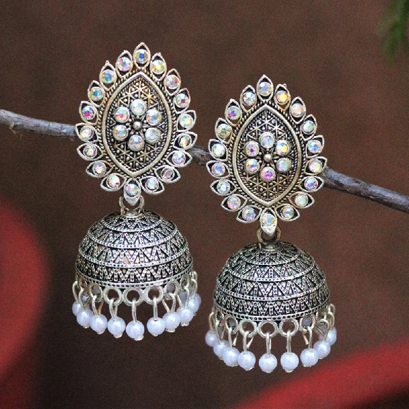 women custom earrings -H K Fashion Oxidised Plated Austrian Stone And Pearls Jhumki Earrings