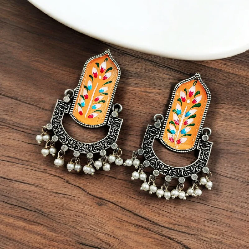 women textured earrings -Maharani Jewels Oxidised Plated Pearls Dangler Earrings