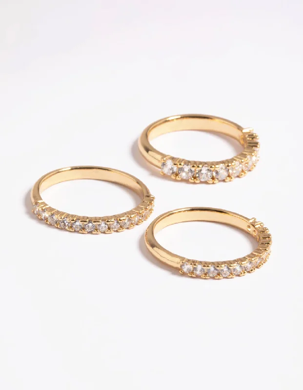 women wedding engagement rings -Gold Plated Cubic Zirconia Baguette 3-Pack Ring