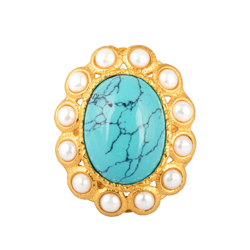 women luxury rings -Oceana Ring Turquoise & Pearls