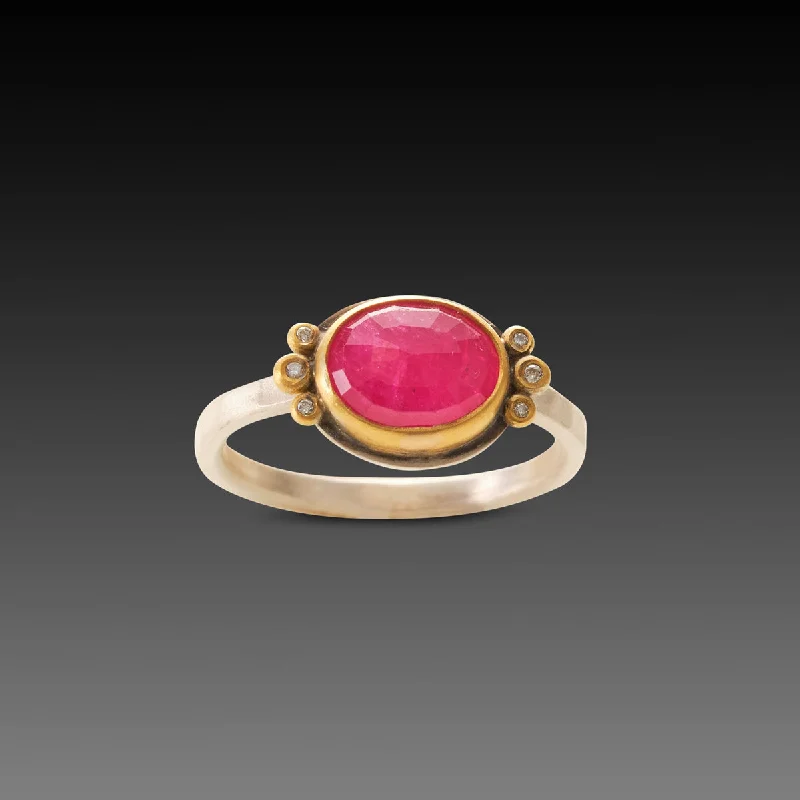 women handmade rings -Rose Cut Ruby Ring with Diamonds