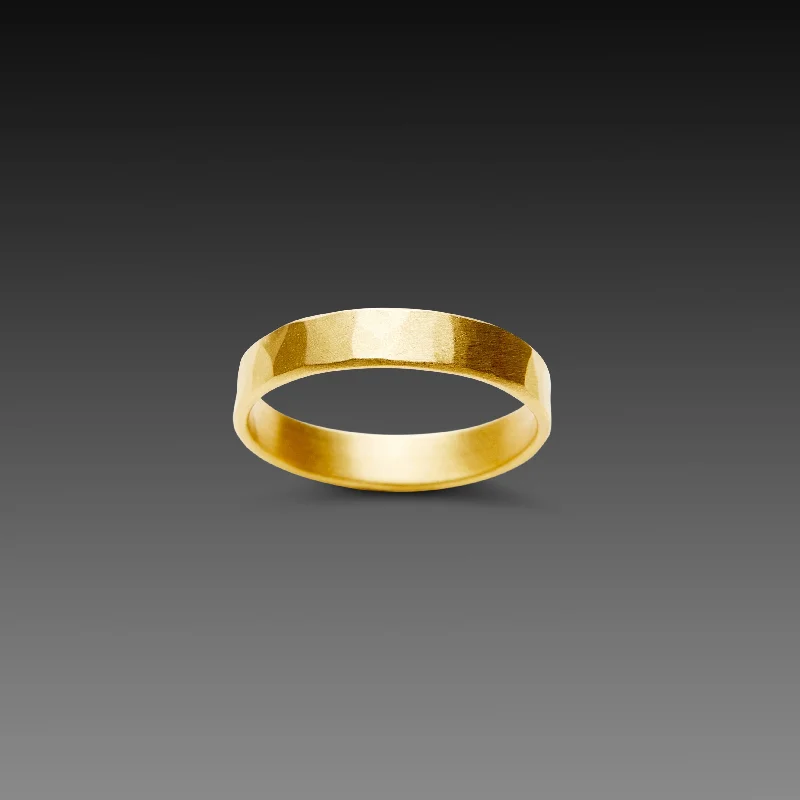 women unique wedding bands -4mm Hammered Gold Band