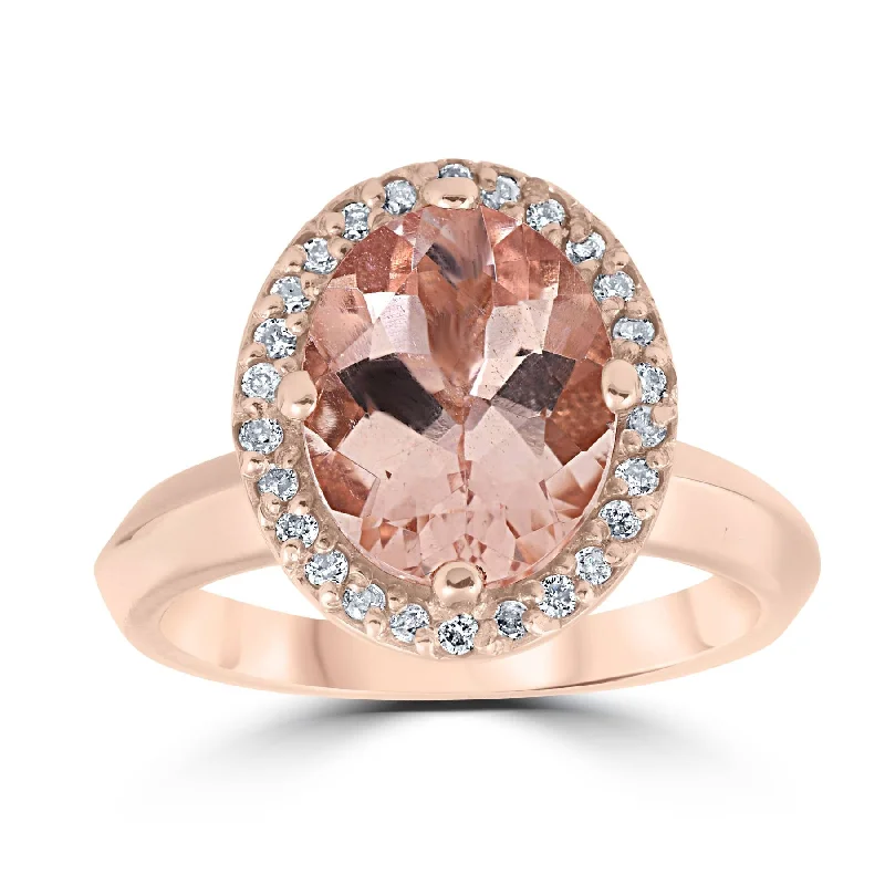 women emerald cut engagement rings -2 1/10ct Oval Morganite Halo Vintage Diamond Engagement Ring 14k Rose Gold