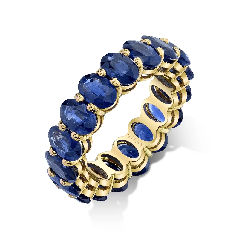 women bold rings -BLUE SAPPHIRE OVAL ETERNITY RING