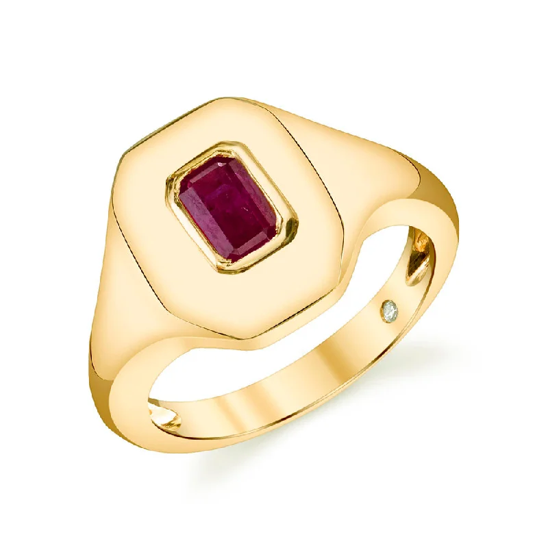 women gemstone rings -RUBY BAGUETTE PINKY RING