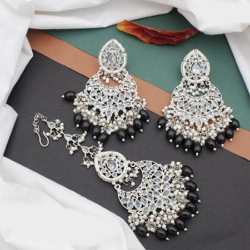 women cute stud earrings -Anjali Jewellery Gold Plated Crystal Stone Pearl And Beads Earrings With Mangtikka