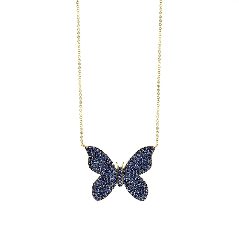 women celestial necklaces -Gold & Sapphire Large Butterfly Necklace