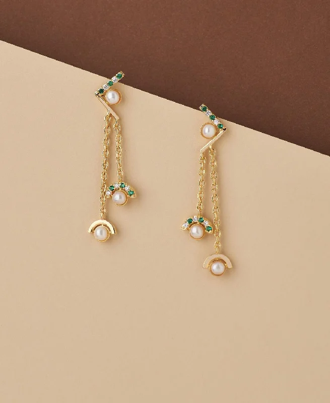 women statement drop earrings -Pretty White Pearl Hang Earring