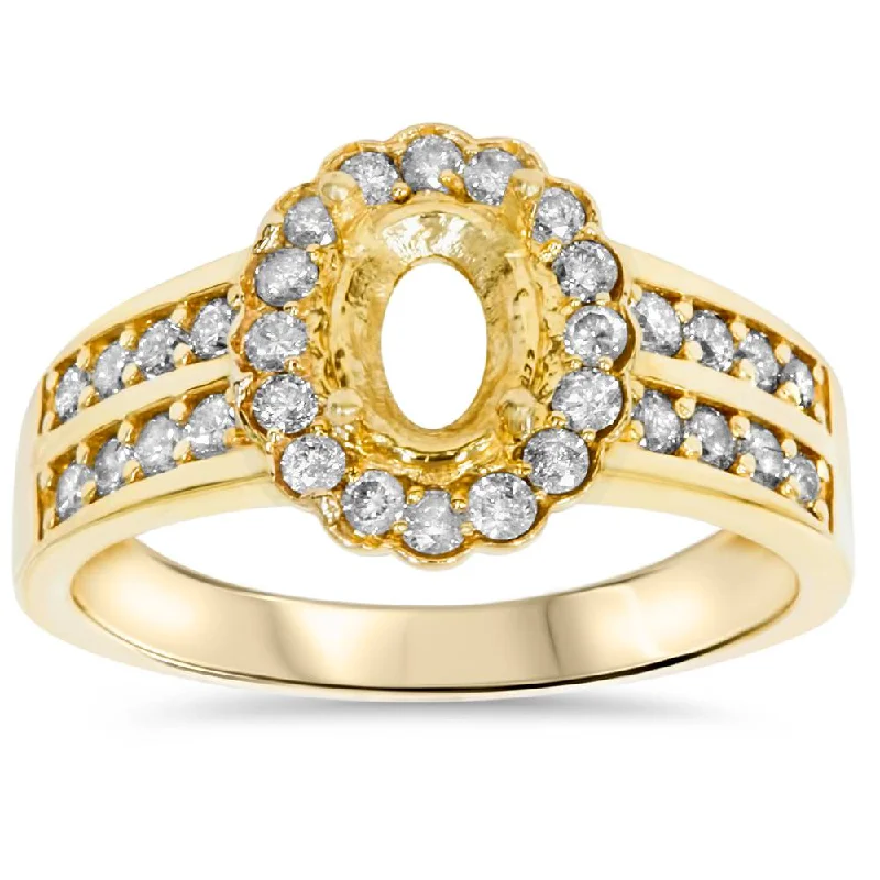 women three-stone engagement rings -3/8ct Oval Shape Diamond Gold Engagement Ring Setting