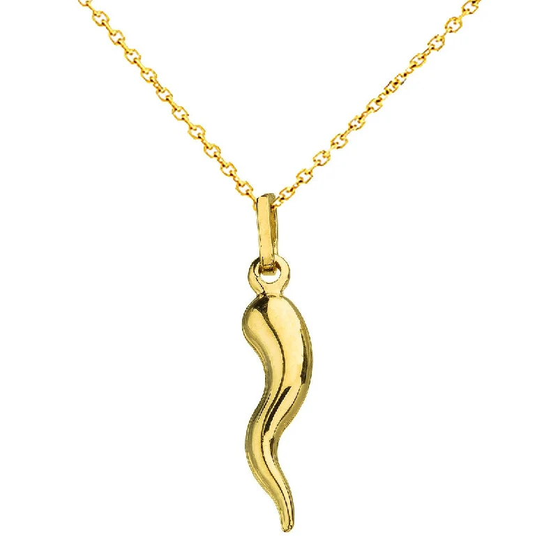 women personalized necklaces -Polished 14k Yellow Gold Simple Cornicello Horn Charm Pendant Necklace