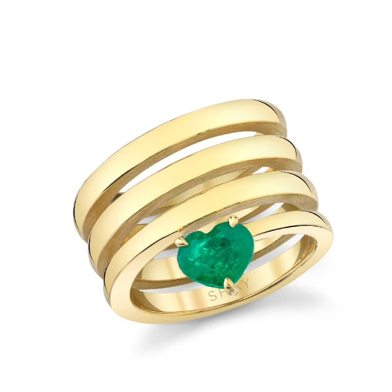 women anniversary diamond rings -READY TO SHIP SOLID GOLD EMERALD SPIRAL HEART PINKY RING