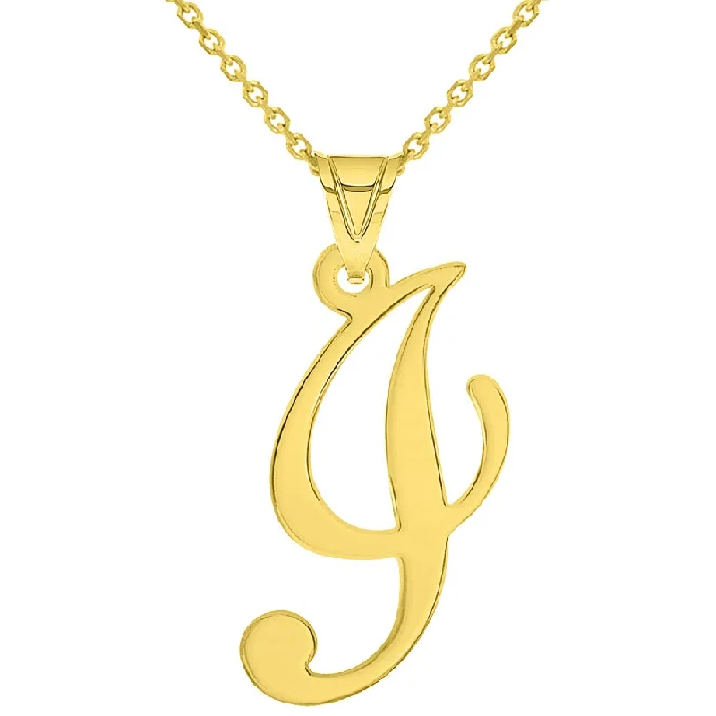 women flower necklaces -14k Yellow Gold Uppercase Script Initial I Cursive Letter Pendant Necklace