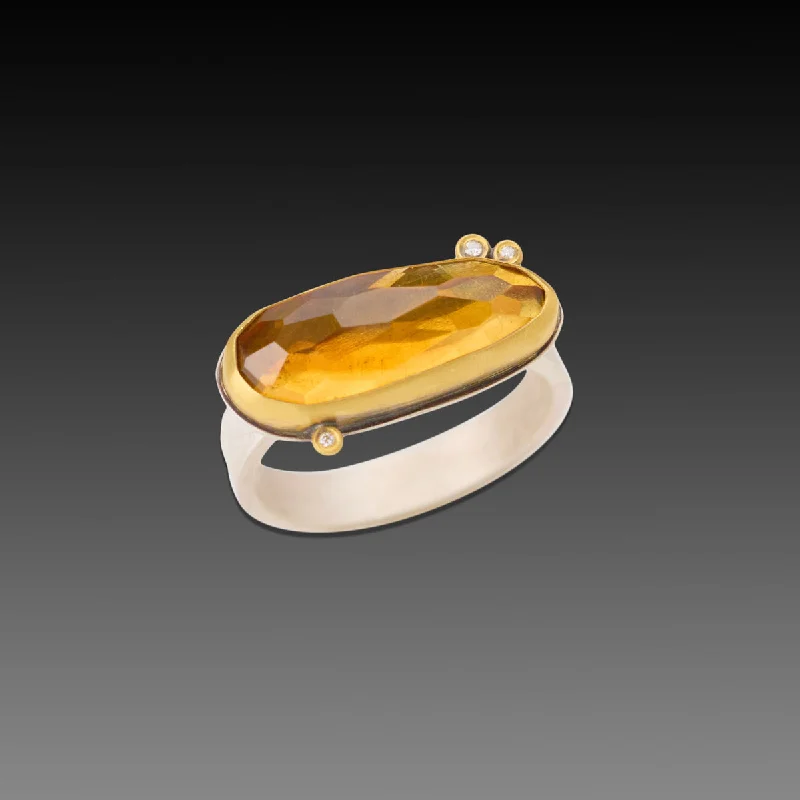 women black diamond rings -Narrow Citrine Ring with Diamond Dots