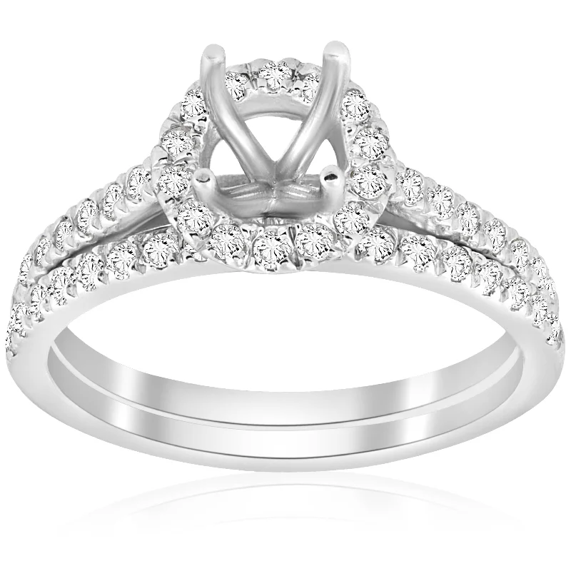 women halo diamond engagement rings -5/8ct Halo Engagement Mount Set 14K White Gold