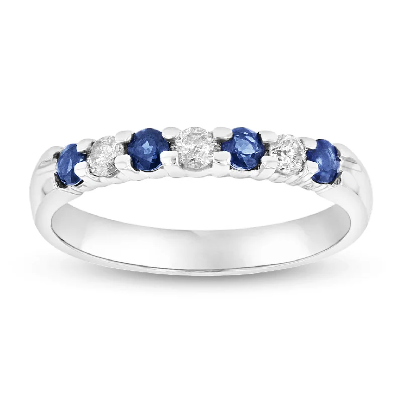 women engagement rings with side stones -14K Gold Ring 0.54ct tw Round Diamonds and Sapphires Prong Set Band