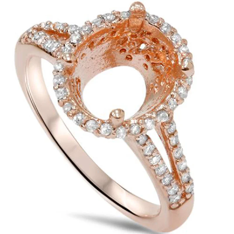 women cushion cut diamond engagement rings -1/2ct Rose Gold Split Shank Halo Diamond Ring Setting For Oval 14K