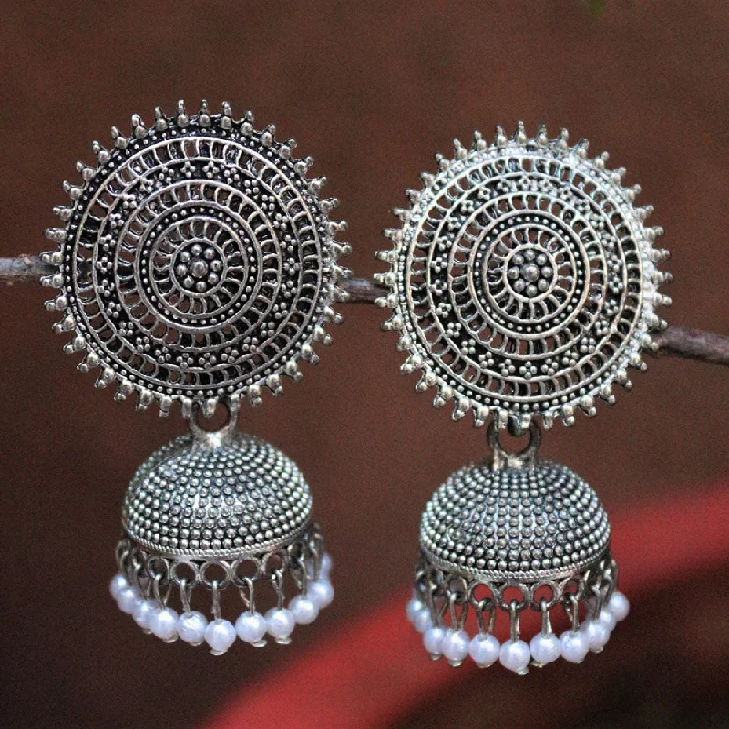 women bold earrings -H K Fashion Oxidised Plated  Pearls Jhumki Earrings