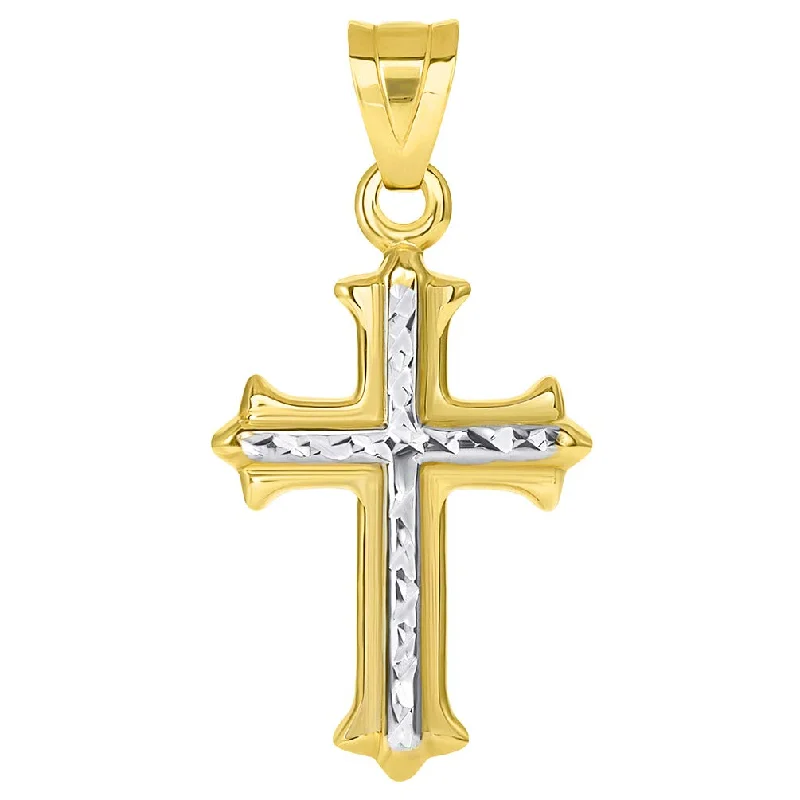 women infinity pendant necklaces -14k Yellow Gold Floriated Cross Textured Inlay Pendant