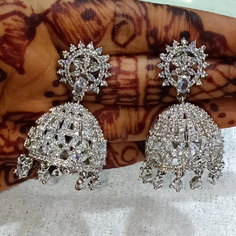 women vintage diamond earrings -Kavita Art Silver Plated American Diamond Jhumki