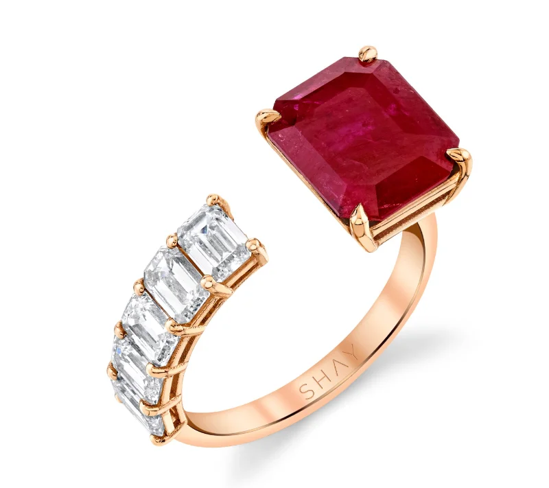 women solitaire rings -RUBY & DIAMOND FLOATING RING