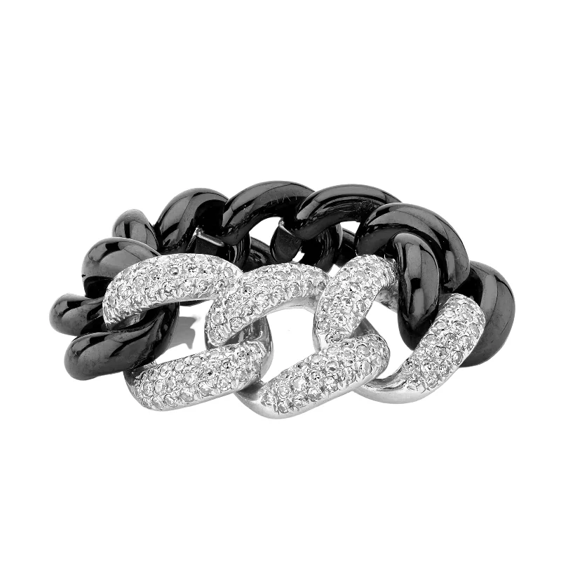 women birthstone engagement rings -READY TO SHIP TRIPLE PAVE BLACK CERAMIC ESSENTIAL LINK RING