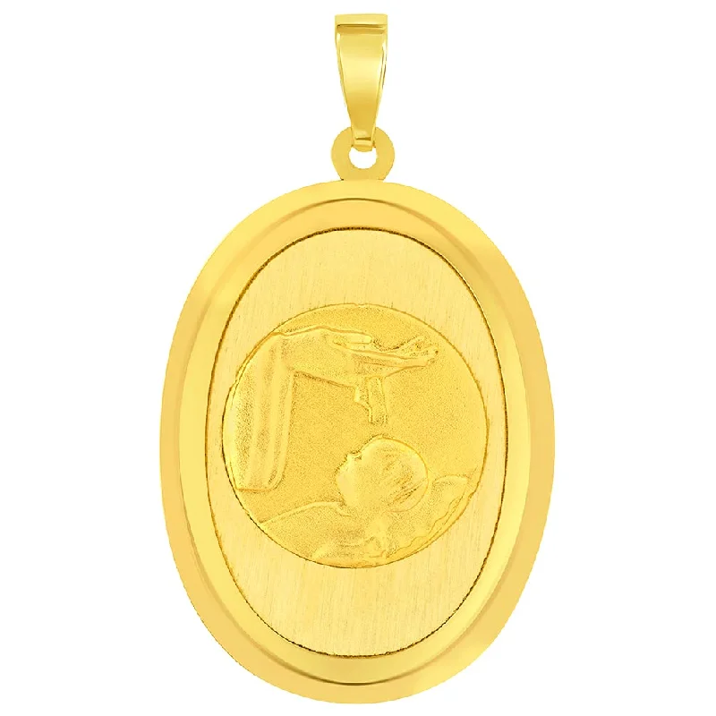 women artistic necklaces -14k Yellow Gold Religious Baptism Christening Medal Pendant (1")