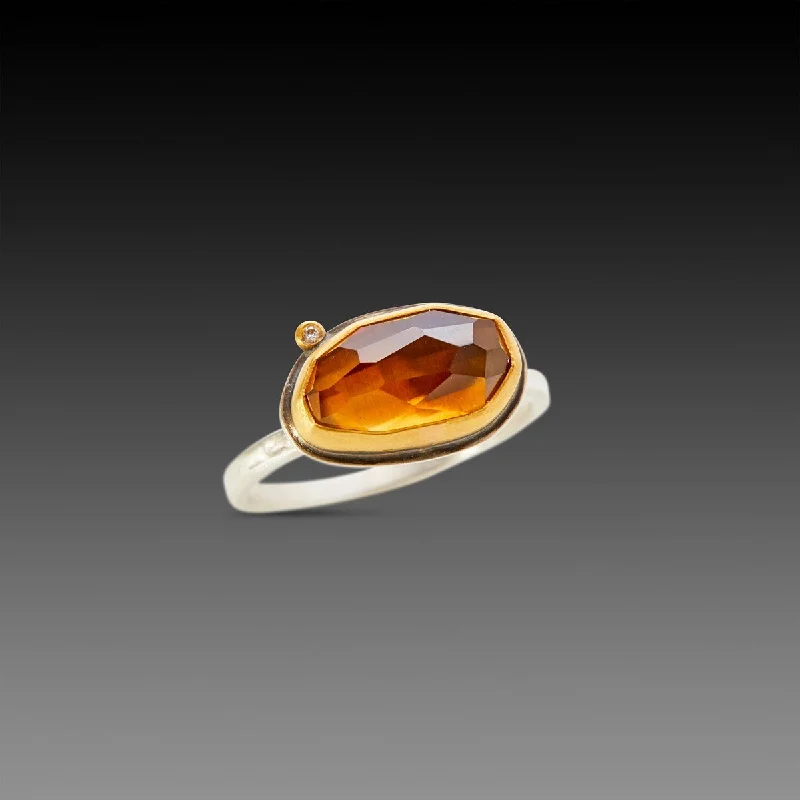 women luxury engagement rings -Citrine Ring with Diamond Dot