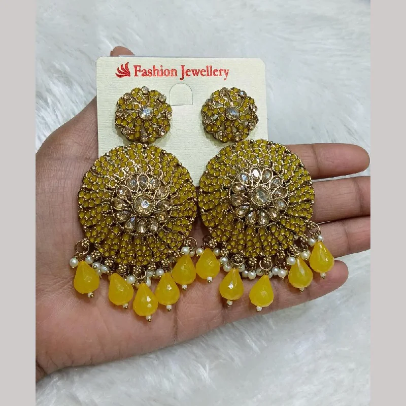 women gold stud earrings -Lucentarts Jewellery Gold Plated Crystal Stone And Pearls Dangler Earrings