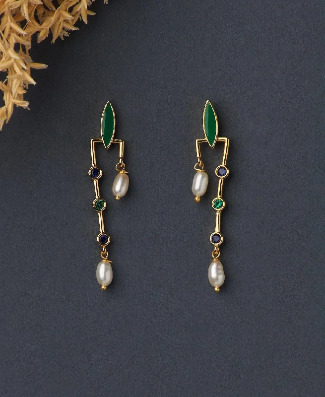 women elegant earrings -Pretty White Pearl Hang Earring