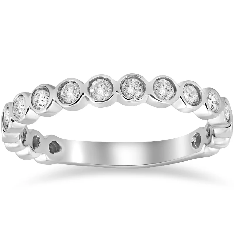 women stackable wedding engagement rings -1/2ct Bezel Stackable Diamond Ring 14K White Gold