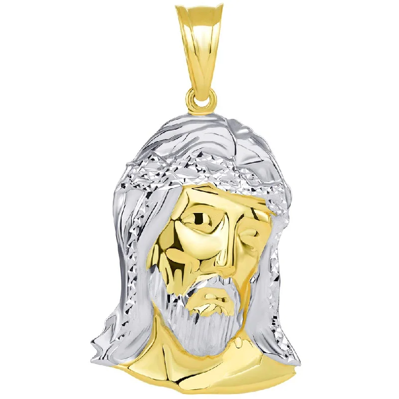 women zodiac necklaces -14k Yellow Gold Polished Two Tone Hollow Jesus Head Pendant, 42mm x 23mm