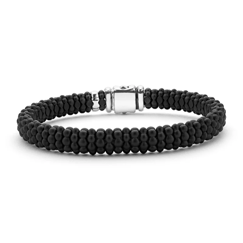 women thin bracelets -Black Caviar Matte Ceramic Beaded Bracelet | 9mm