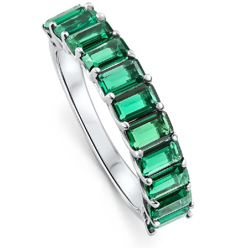 women yellow gold engagement rings -2.50Ct Emerald 11-Stone Wedding Anniversary Ring Stackable 14k White Gold Band