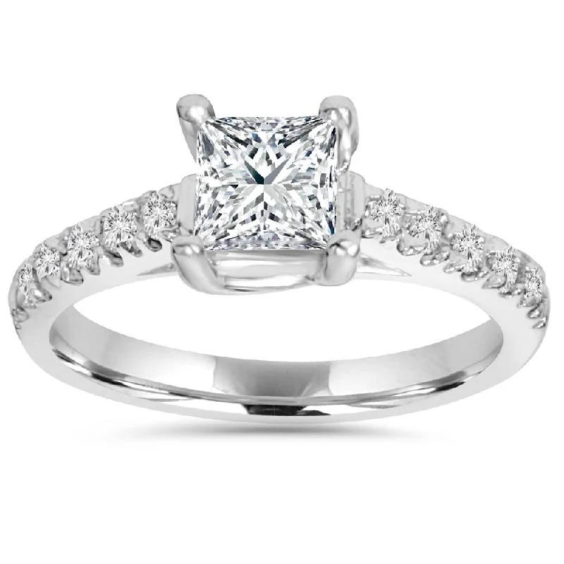 women double halo engagement rings -1 1/4Ct TW Princess Cut Diamond Engagement Ring 14k White Gold Lab Grown