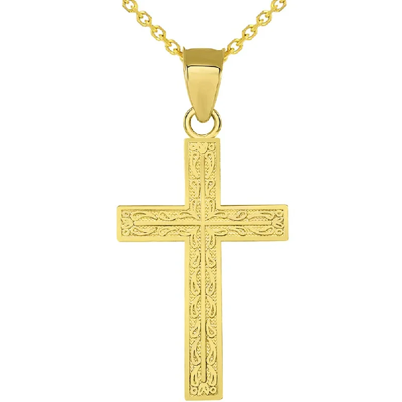 women custom necklaces -Solid 14k Yellow Gold Ornate Latin Cross Pendant Necklace