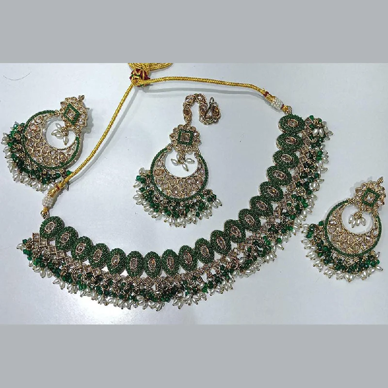 women vintage diamond earrings -Rani Sati Jewels Gold Plated Crystal Stone And Pearls Necklace Set