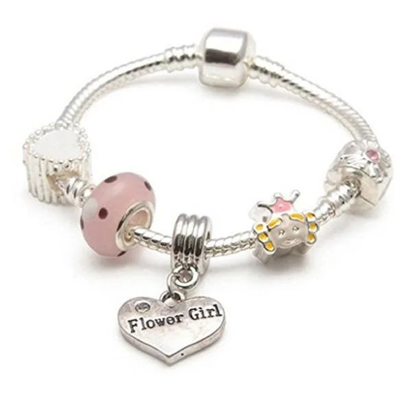 women gold link bracelets -Children's Flower Girl 'Little Princess' Silver Plated Charm Bracelet