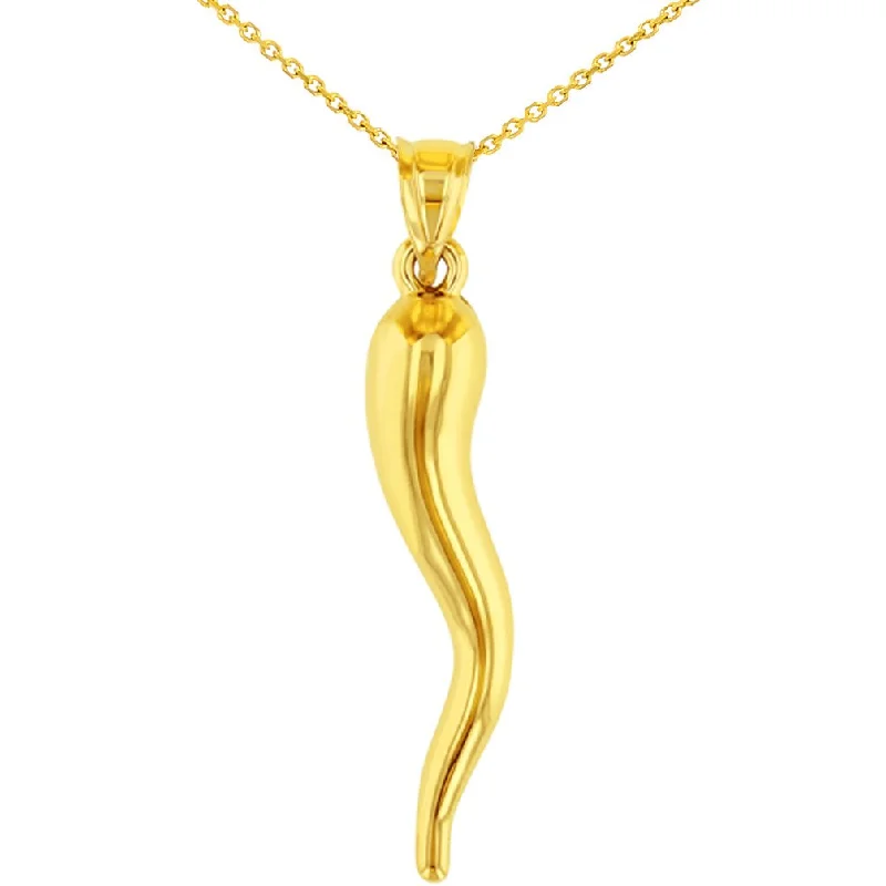 women gemstone pendant necklaces -14K Yellow Gold Polished Large Cornicello Horn Pendant with Chain Necklace