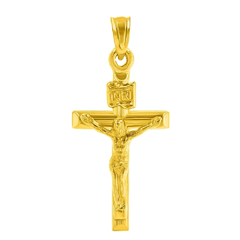 women matching necklaces -14K Yellow Gold Small INRI Crucifix Cross Pendant