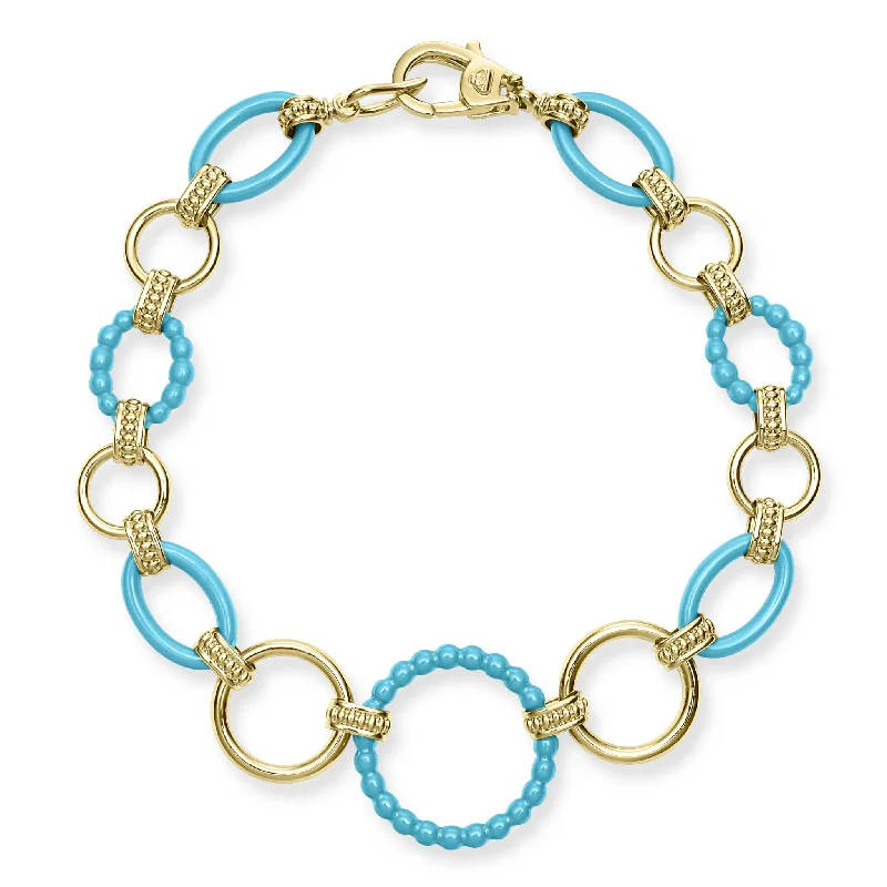 women diamond bracelets -Meridian 18K Gold and Blue Ceramic Link Bracelet