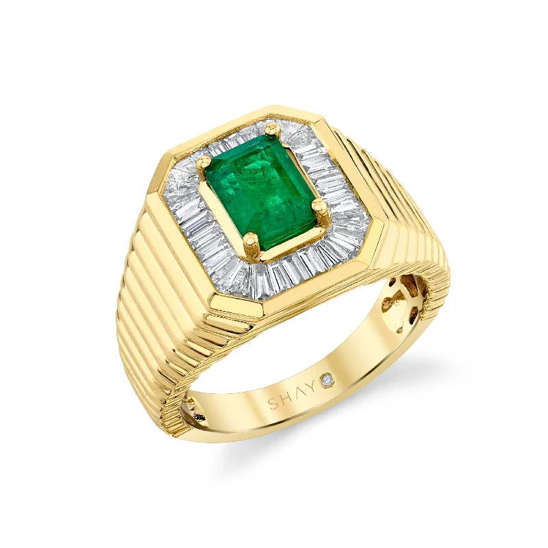 women gemstone eternity rings -READY TO SHIP MEN'S EMERALD & DIAMOND RIVET CHAMPION RING