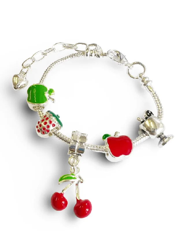 women bracelets -Children's Adjustable 'Fruit Cocktail' Silver Plated Charm Bead Bracelet