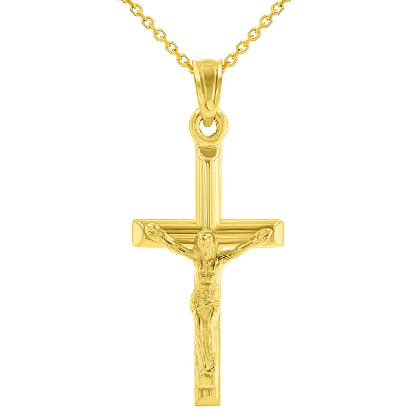 women gemstone drop pendant necklaces -14k Yellow Gold Simple and Classic Cross Crucifix Pendant Necklace