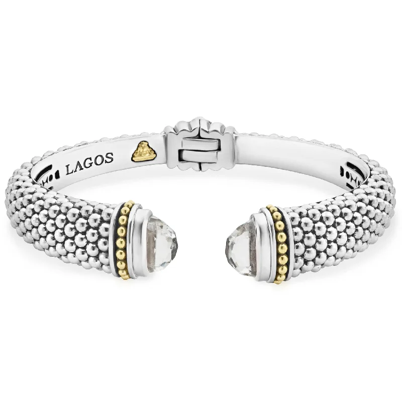 women statement bracelets -Caviar Color White Topaz Cuff Bracelet | 12mm