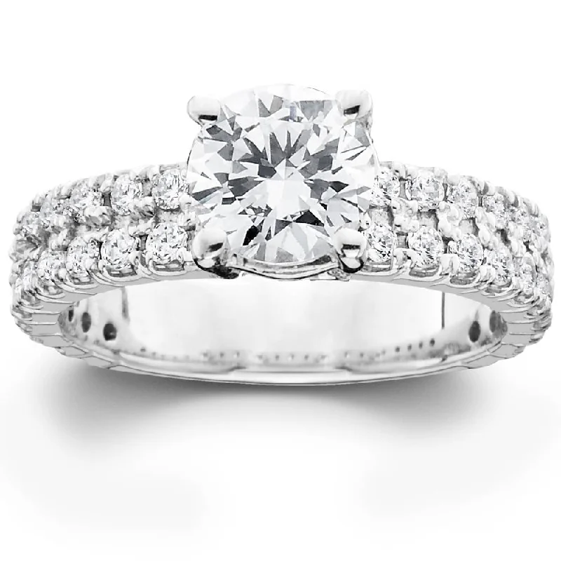 women birthstone rings for engagement -2 3/8ct Diamond Pave Double Row Engagement Ring 14K White Gold